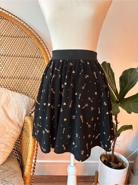 Black Key & Heart Print Skater Skirt by